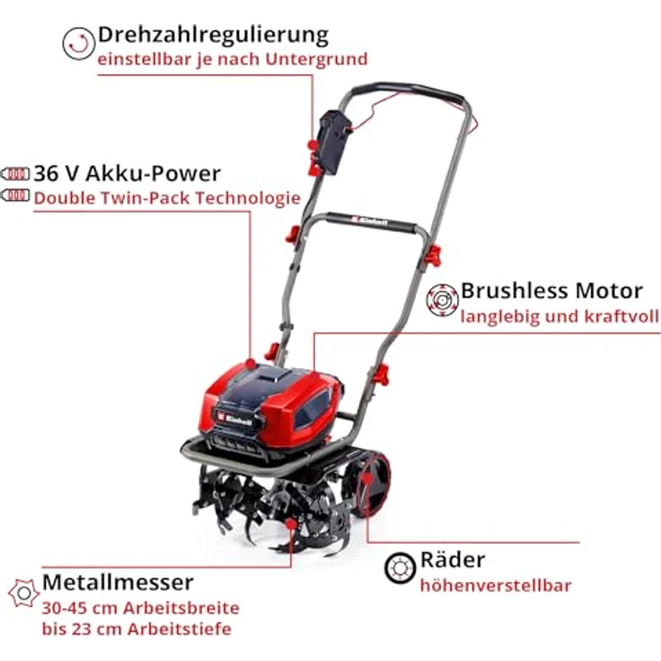 Einhell Akku-Motorhacke GP-CR 36/45 Li E BL- Solo, 45 cm Arbeitsbreite, ohne Akku und Ladegerät – Bild 3