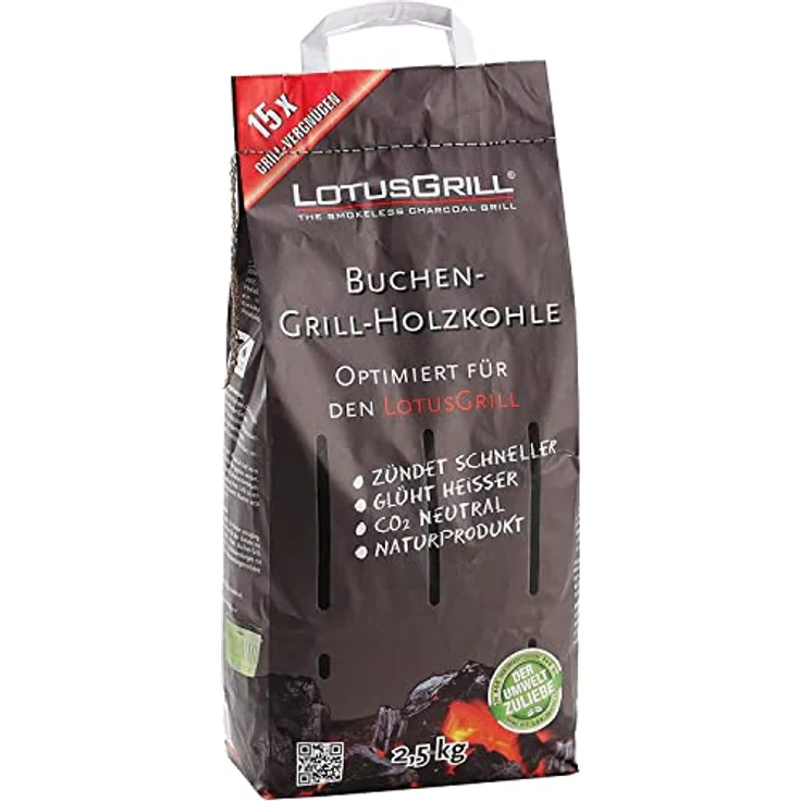 LotusGrill Starter-Set Classic 1x Grill Tiefblau mit USB-Anschluß, 1x Buchenholzkohle 2,5 kg, 1x Brennpaste 200ml, 1x Zange (Farbe nach Vorrat), 1x Transport-Tragetasche - der raucharme Holzkohlegrill – Bild 5