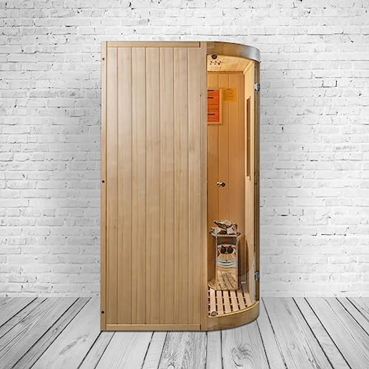 PureHaven Infrarotkabine Alpha I 125x110x190 cm, Saunaofen (3000 W) aus kanadischem Hemlockholz in natur – Bild 4