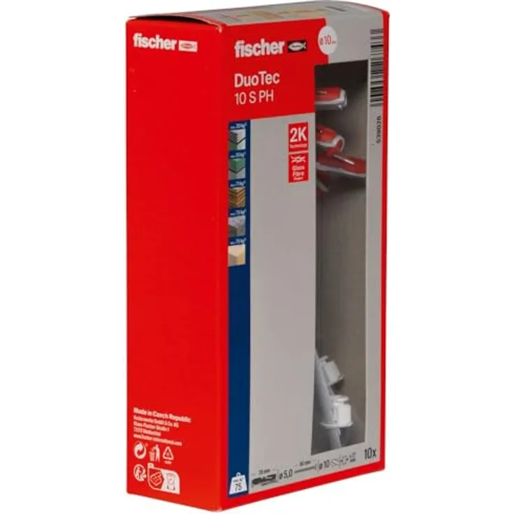 fischer DuoTec 10 S PH, Kippdübel mit Panheadschraube, 2-Komponenten-Hohlraumdübel für Gipskarton- und Holzplatten, 10 Stück + 10 Schrauben