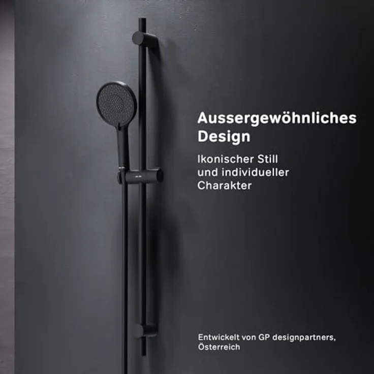 AM.PM X-Joy Duschgarnitur, Duschstange mit höhenverstellbarer Handbrause Ø 120 mm, 3 Strahlarten, Antikalk-Duschkopf mit 175 cm Schlauch, Schwarz – Bild 2