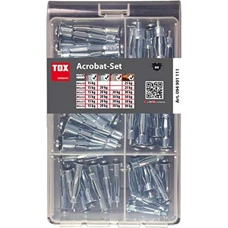 TOX Metall-Hohlraumdübel-Sortiment Acrobat Set verzinkt 60 tlg., für Befestigungen in Gipskartonplatten, 1 Stück,  094901111 - Preisvergleich – Bild 3