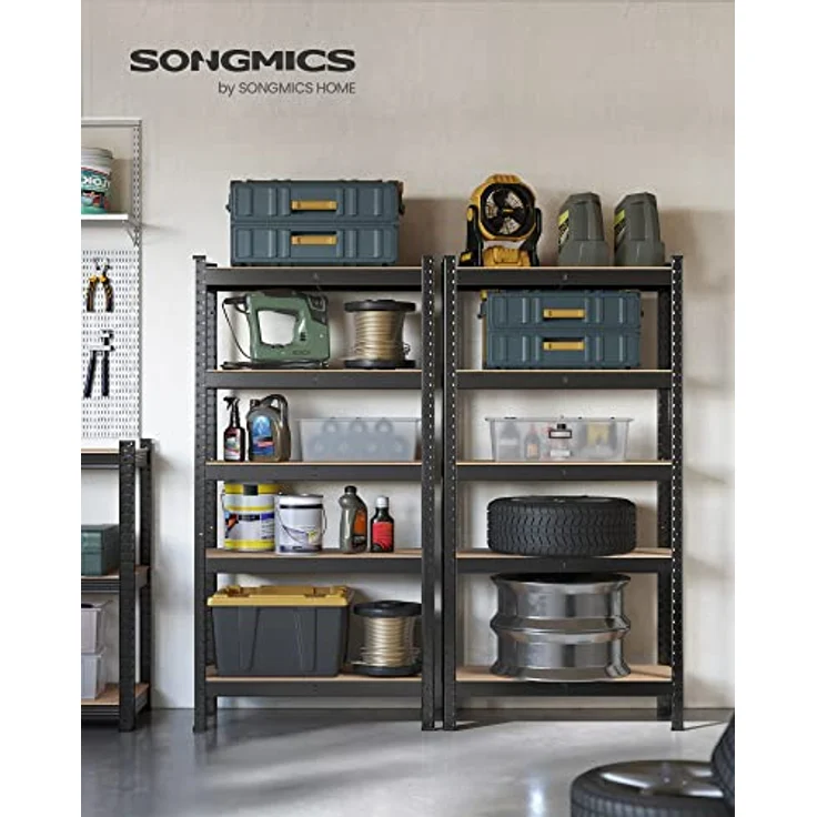 SONGMICS Schwerlastregal, 2er Set, Kellerregal, bis 650 kg belastbar, 5 verstellbare Ablagen - Schwarz – Bild 2