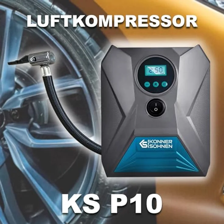 K&S Könner&Söhnen KS P10 Tragbare Elektronische Luftpumpe 12V Autoreifen Pumpe 120 W Elektrisch Luftkompressor 150 Psi Kabellänge 3 m Auto Luftpumpe Fahrradpumpe LED-Licht Automatische Abschaltung, Schwarz – Bild 4