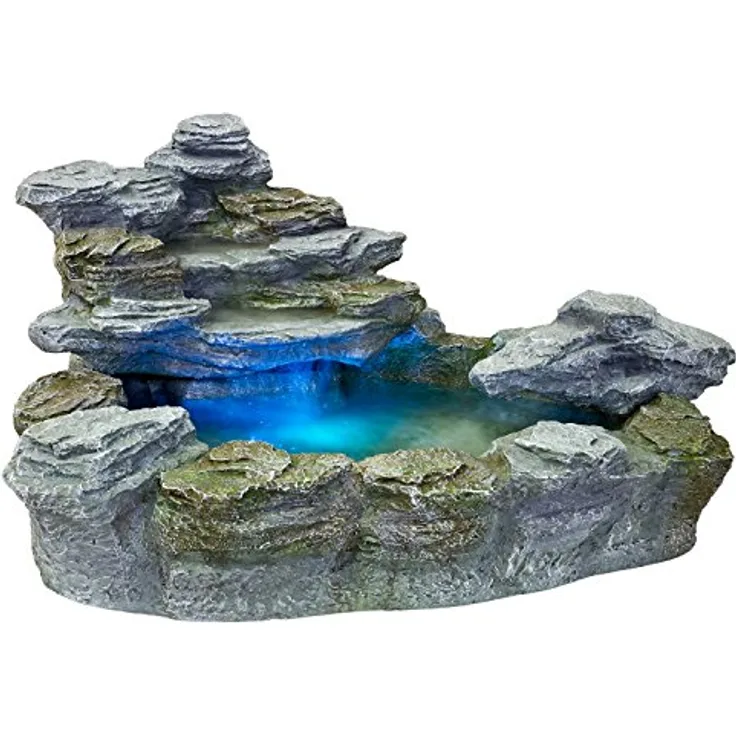 STILISTA Gartenbrunnen Olymp in Steinoptik XXL 100 x 80 x 60 cm inkl. Pumpe und LED-Beleuchtung rot blau gelb grün mystischer großer Springbrunnen