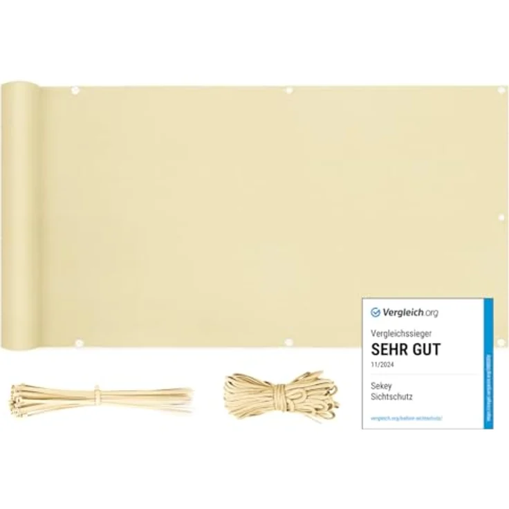 Balkonsichtschutz 100% Polyester Oxford-Gewebe, 100% undurchsichtig Beige 90x600 cm – Bild 2