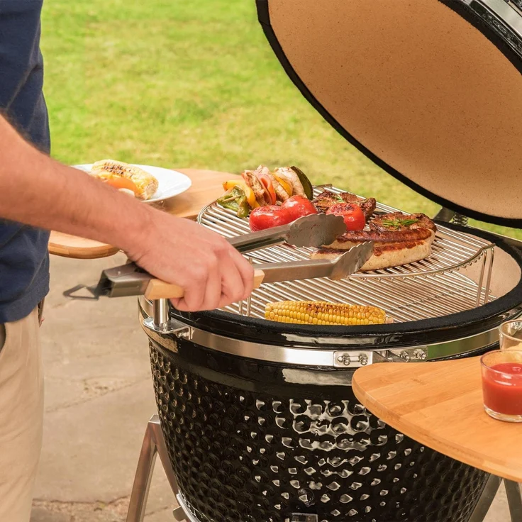 Kingsize Kamado-Grill Keramikgrill mit Deflektorstein Lüftungsschieber rund schwarz – Bild 4
