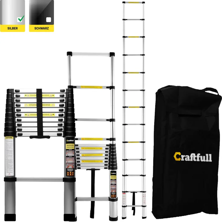 Craftfull Teleskopleiter CF-101A Anlegeleiter Aluminium Leiter Ausziehleiter (2.0 Meter)