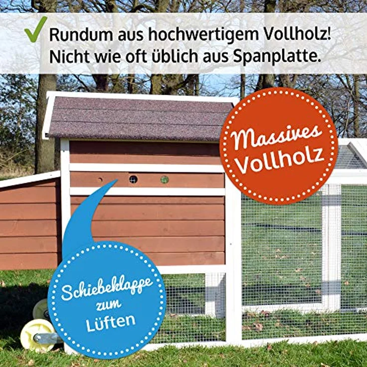 zooprinz Große Hühnervoliere Mobi - Witterungsbeständiger Hühnerstall aus Vollholz mit Rollen, leicht zu reinigen – Bild 3