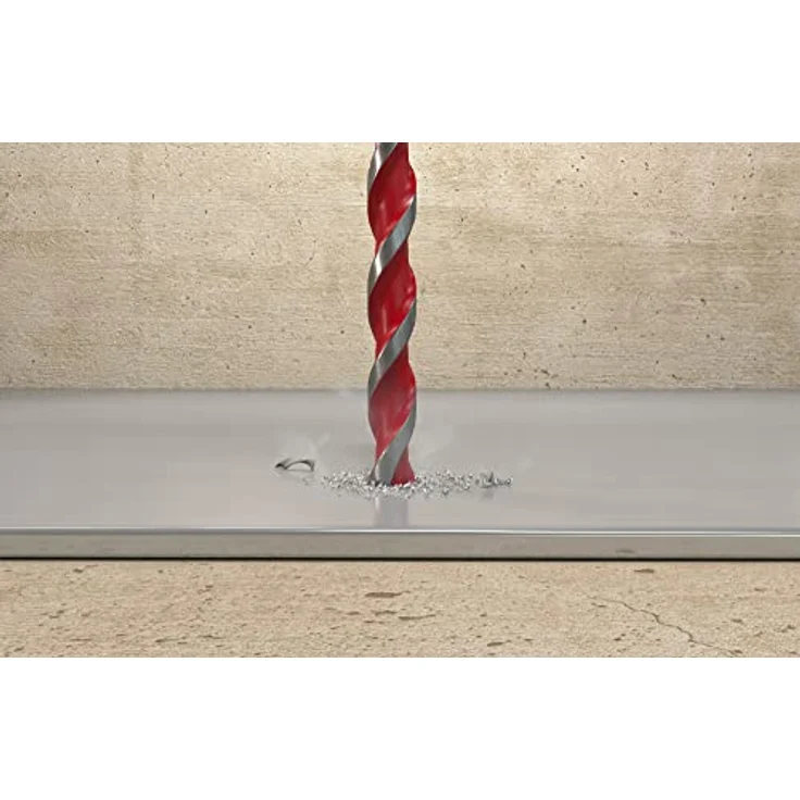 fischer 561642 D-U Sechskant-Universalbohrer, 5 mm, Hartmetallspitze für Ziegel/Holz/Fliesen/Kunststoffe/Stahl/Beton, rot/silber – Bild 3