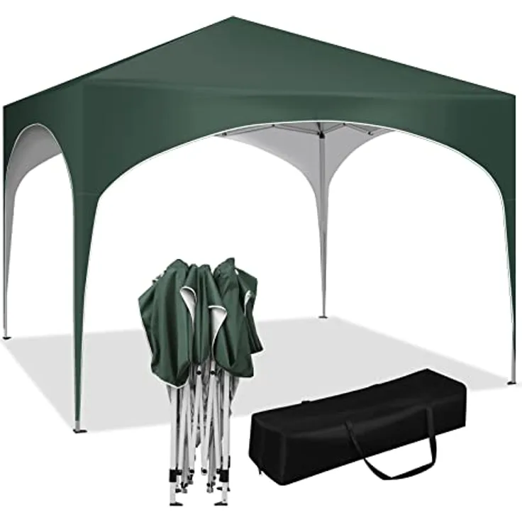 WOLTU Pavillon Pop-Up wasserdichter Faltpavillon Sonnenschutz Event Gazebo Gartenpavillon auf Terrasse Camping Festival mit Halbmonddach Pagodenzelt des Halbkreises aus Oxford Metallrahmen 3x3m Grün