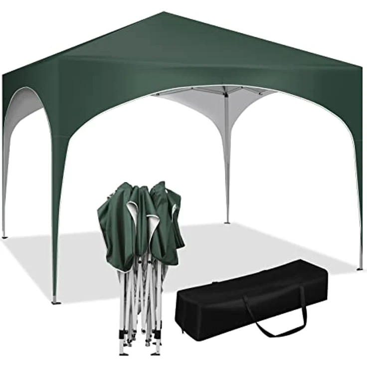 WOLTU Pavillon Pop-Up wasserdichter Faltpavillon Sonnenschutz Event Gazebo Gartenpavillon auf Terrasse Camping Festival mit Halbmonddach Pagodenzelt des Halbkreises aus Oxford Metallrahmen 3x3m Grün – Bild 1