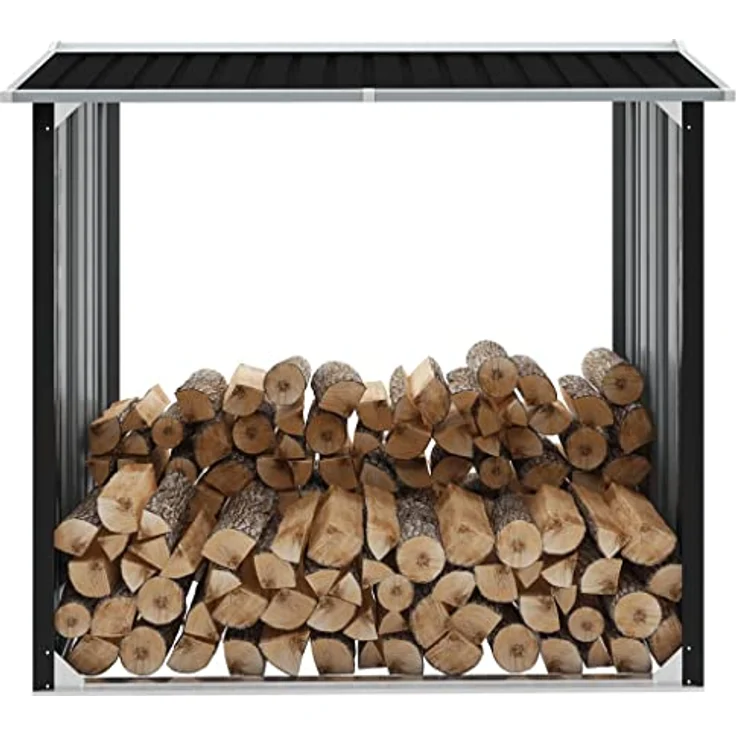 vidaXL Brennholzlager Kaminholzunterstand Brennholzregal Brennholzunterstand Kaminholzständer Holzlager Verzinkter Stahl 172x91x154cm Anthrazit – Bild 2