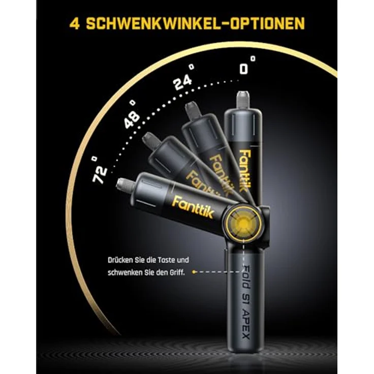 Fanttik Elektro-Schraubendreher S1 Apex, 250 U/min, 8 Nm, Komplettset mit Faltgriff und 20 S2-Bits – Bild 3