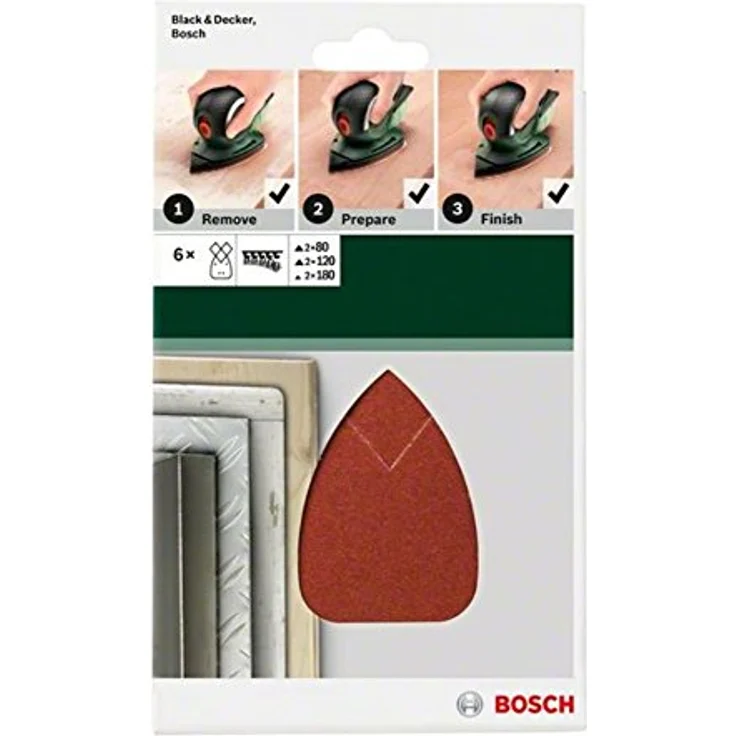 Bosch 6tlg. Schleifblatt-Set (für Multischleifer verschiedene Materialien, 95 x 135 mm, Körnung 80-120-180) – Bild 2