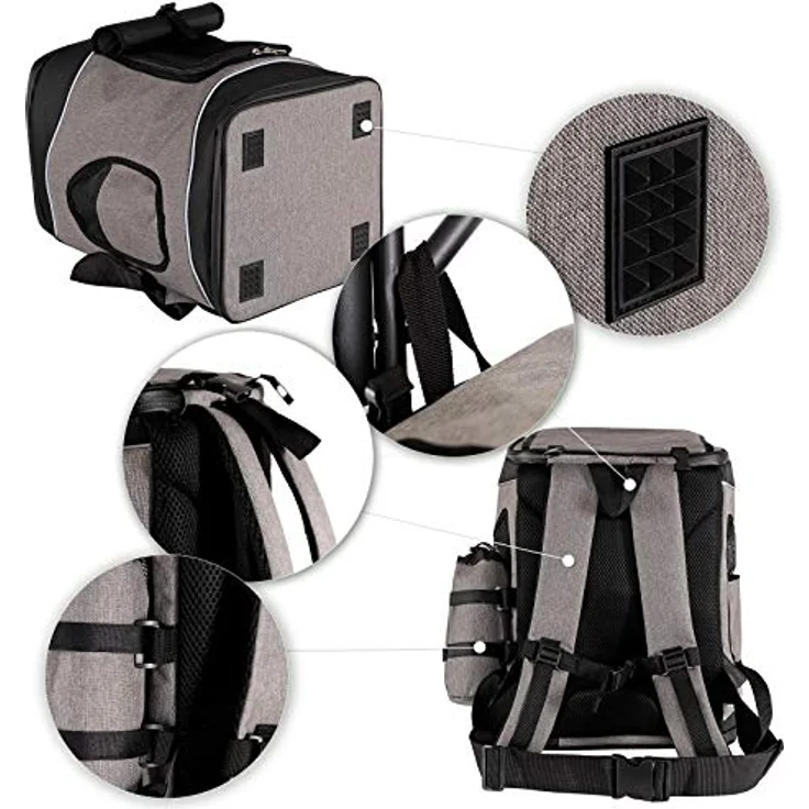 lionto Hunderucksack faltbarer Katzenrucksack Hundetransporttasche Haustiertragetasche, grau/schwarz – Bild 3
