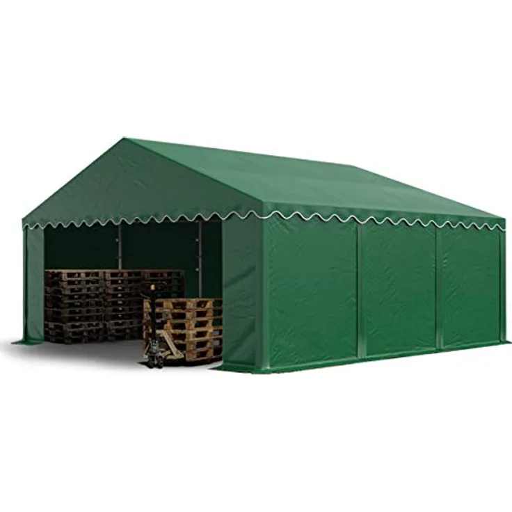 TOOLPORT Lagerzelt 5x6 m Industriezelt Unterstand PVC Plane 750 N dunkelgrün mit Bodenrahmen und Dachverstärkung