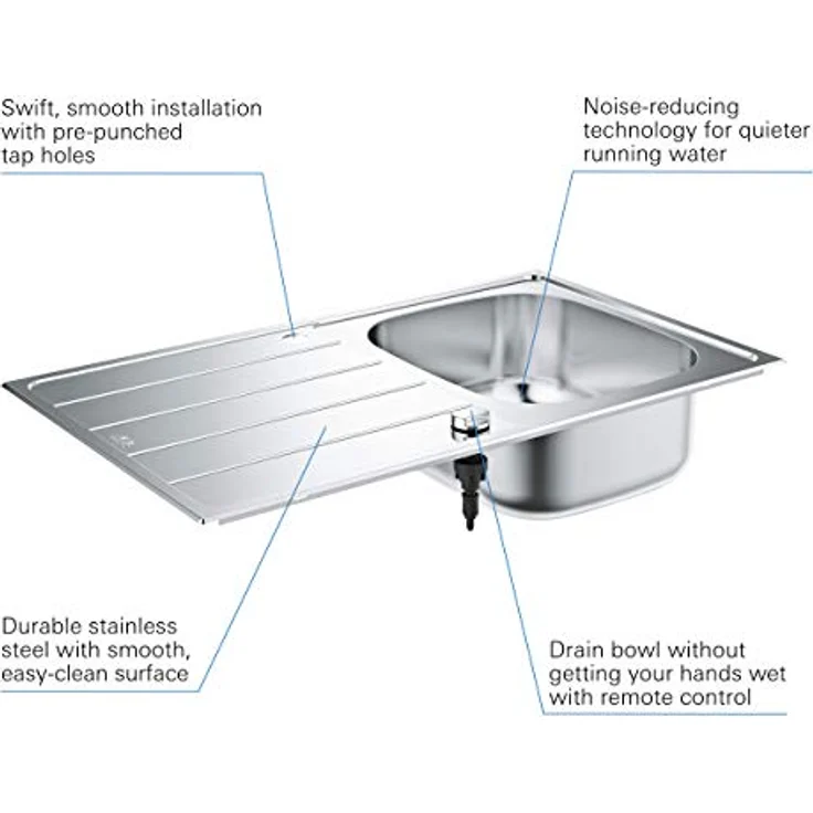 GROHE K200 | 1 Becken | Küchenspüle - Top Mount reversibel | inklusive: Ablaufgarnitur, Siebkorb, Montageset | Edelstahl | 31552SD1 – Bild 3