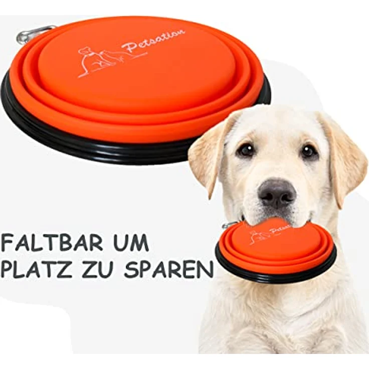PETSATION – Hundenapf faltbar für unterwegs [Das Original] Futternapf Hund ideal für den Alltag – 1000 ml Wassernapf – Trinknapf für den Hund - Reisenapf, Fressnapf, Napf (1000ml, Orange) – Bild 3