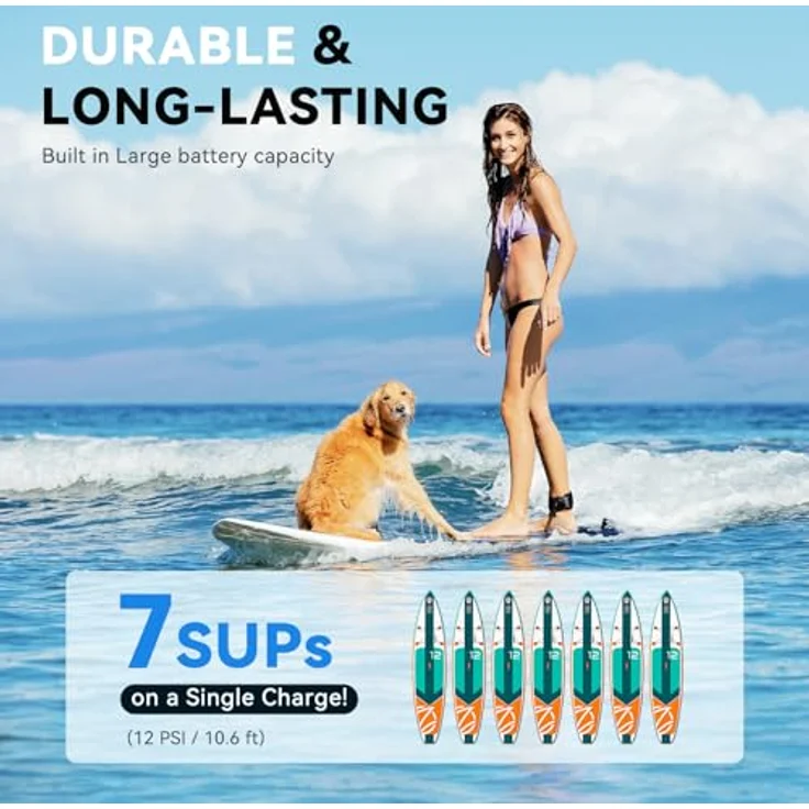 TOPUMP TPS300 SUP Pumpe Elektrisch Akku, 20 PSI Hochdruck Luftpumpe mit Auto-Off, 96,2 Wh, Type-C Schnellladung, LED-Digitalanzeige, für Stand Up Paddle Boards, Boote und Kajaks – Bild 4