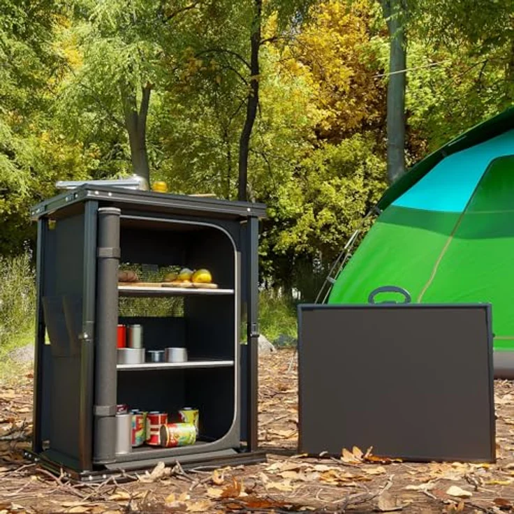 24MOVE Campingküche Bergamo, faltbare Aluminium Reiseküche mit 60 x 50 x 80 cm Arbeitsplatte, großzügigen Staufächern und platzsparendem Faltmaß 62 x 9 x 52 cm – Bild 5