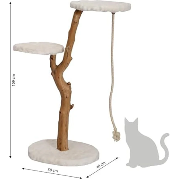 Dehner Premium Katzen-Kratzbaum Nero, ca. 109 x 50 x 40 cm, Holz/Plüsch, braun/weiß – Bild 4