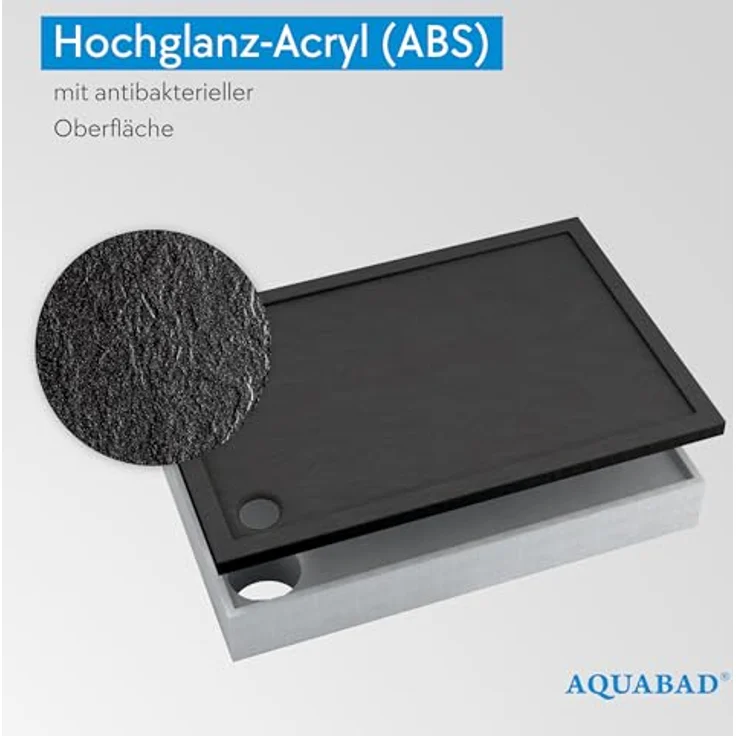 AQUABAD® Duschwanne Basic Black Stone, rechteckig 80x100 cm in Schwarz – Bild 3