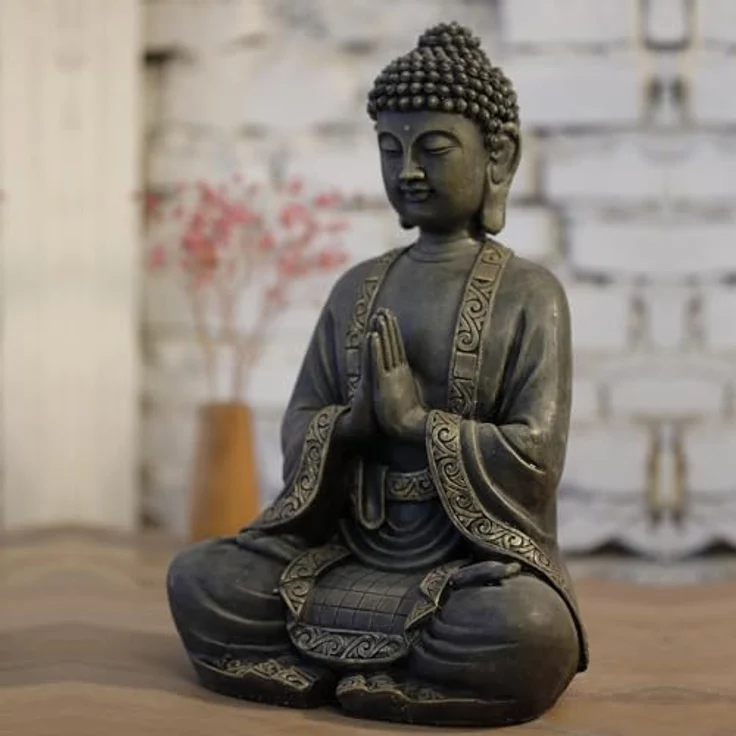zen Light Große Statue Buddha Vermittlung, Kunstharz, Bonze, 15 x 24 x 37.5 cm – Bild 10