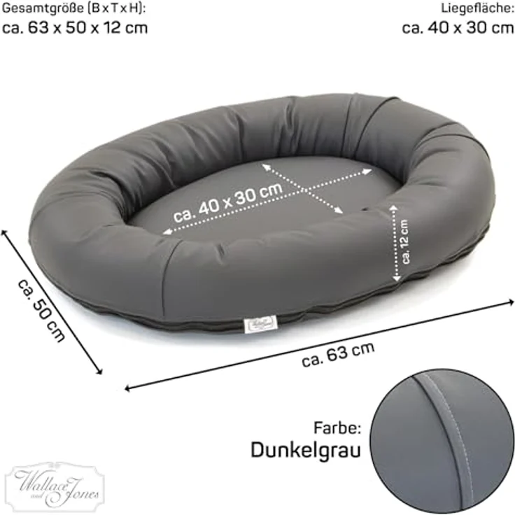 Wallace & Jones Hundebett Bolton - orthopädisch rund aus Kunstleder, dunkelgrau - 63 x 50 cm – Bild 2