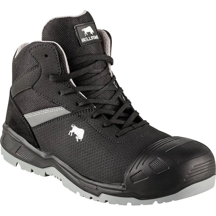 Bullstar Sicherheitsstiefel POWERX S3, schwarz, Gr. 43, Unisex, Stahl-Zehenschutzkappe, rutschhemmende PU/PU-Sohle, atmungsaktives Innenfutter, durchtrittsichere L-Protection-Zwischensohle