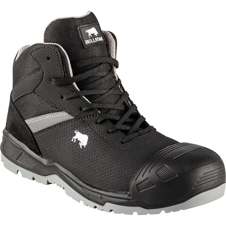 Bullstar Sicherheitsstiefel POWERX S3, schwarz, Gr. 43, Unisex, Stahl-Zehenschutzkappe, rutschhemmende PU/PU-Sohle, atmungsaktives Innenfutter, durchtrittsichere L-Protection-Zwischensohle