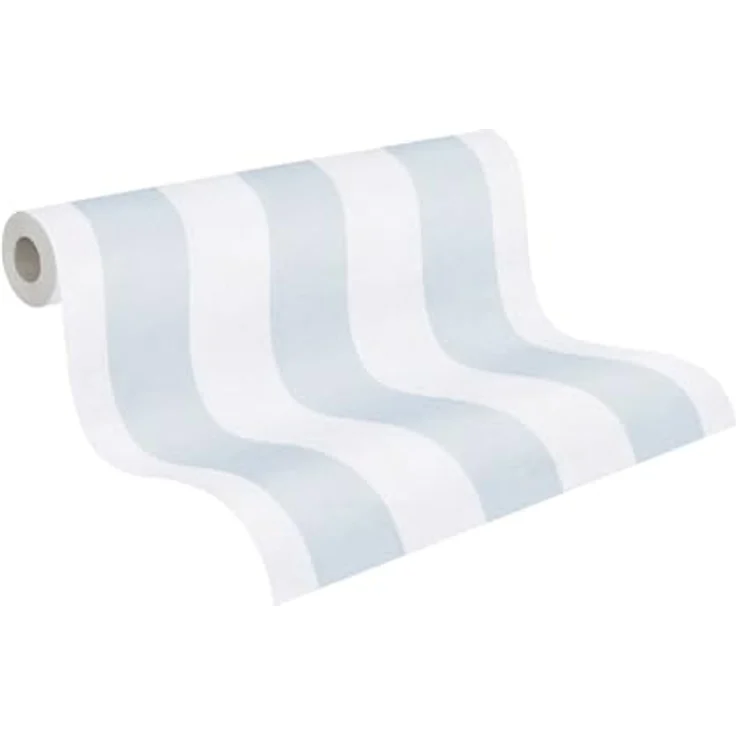A.S. Création Kinderzimmer-Tapete Lilly & Luis, Strapazierfähige Vliestapete in Streifen-Optik, 10,05 m x 0,53 m, Blau, Creme, Made in Germany, 770784 – Bild 1