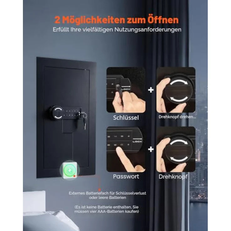 VEVOR Wandsafe, Einbaugehäuse aus kaltgewalztem Stahl Q235 mit Passwort & Schlüssel, verstellbaren Ablagen und LED-Beleuchtung, sicherer Schranksafe für Geld, Schmuck und Reisepass – Bild 3