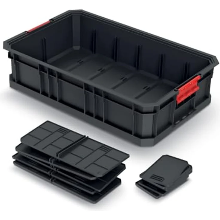 Kistenberg Modular Solution Transportkiste, stapelbare Werkzeugkiste mit Trennwänden, bis 50 kg belastbar, Kunststoff, schwarz, 520 x 327 x 125 mm – Bild 2