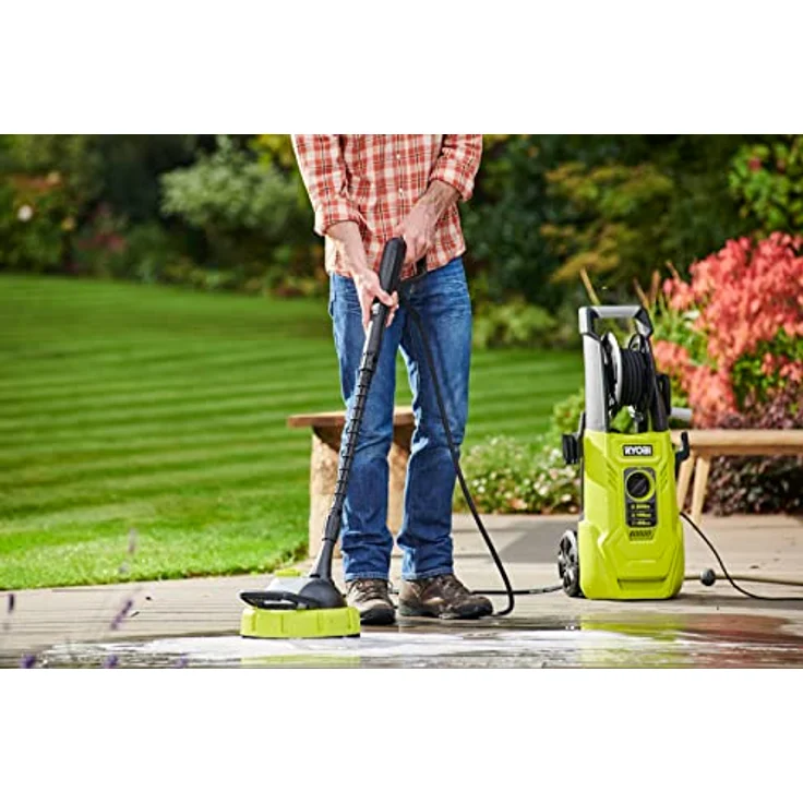 RYOBI 1800 W Elektro-Hochdruckreiniger RY150PWA, 150 bar Druck, 450 l/h Födermenge, 40° Wassertemp, Aluminiumpumpe, 8m stahlarmierter Schlauch, 5m Kabel, Vario und Turbo-Lanze, Flächenreiniger, Bürste - Preisvergleich – Bild 4