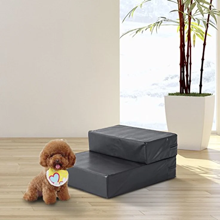 PawHut Tiertreppe Tierunterlage Klappbar Hundetreppe Treppe Unterlage für Katzen und Hunde Schwarz L42 x B39 x H20 cm – Bild 2