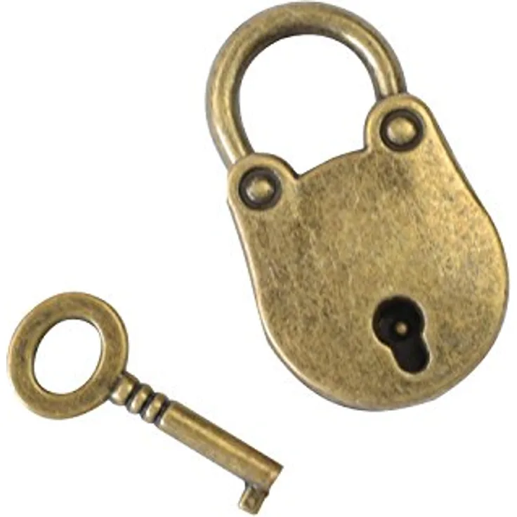 HMF Vintage Deko Vorhängeschloss mit Schlüssel | 3,8 x 2,5 x 1 cm | Bronze