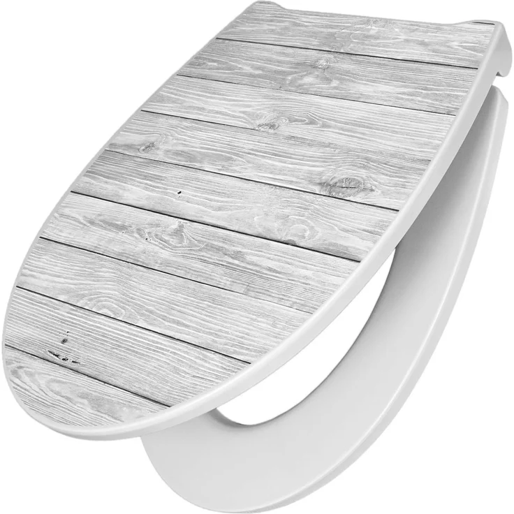 Banjado Premium Toilettendeckel, WC-Sitz mit Absenkautomatik, Hygienischer Duroplast Klodeckel mit Motiv Weiß Gebeizt, 38,4x45x4,2cm