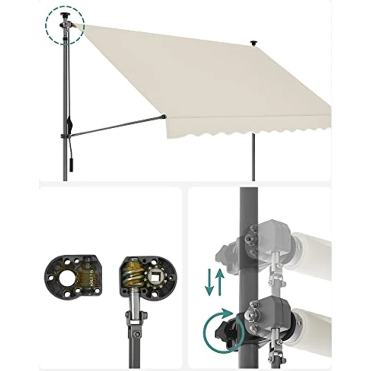 SONGMICS Klemmmarkise, 300 x 130 cm, Balkonmarkise, höhenverstellbar, mit Handkurbel, Sonnenschutz, für Balkon, Terrasse, Garten, beige GSA313M02 – Bild 5