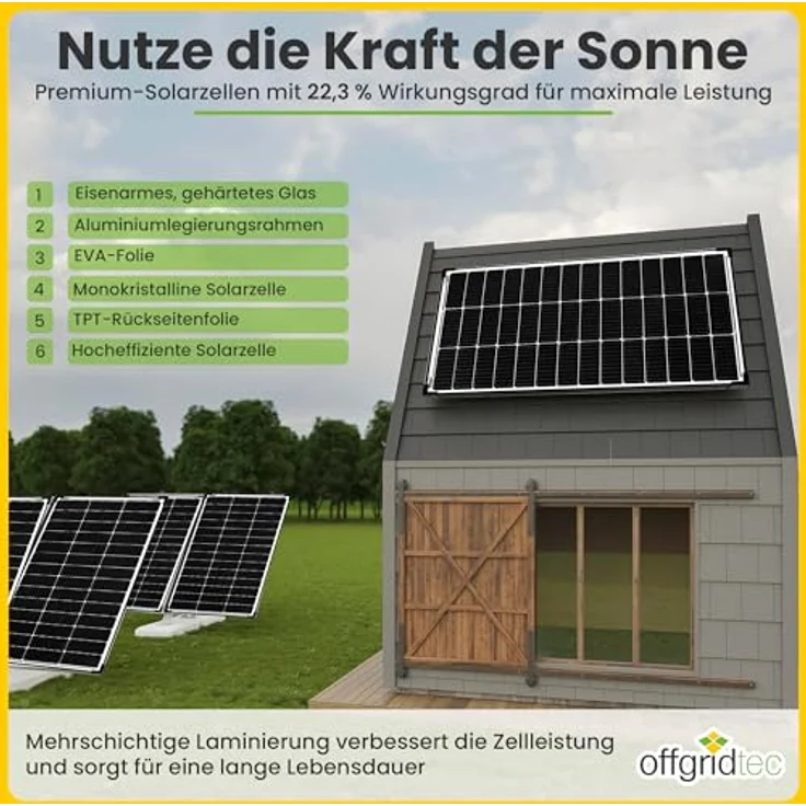 Offgridtec Autark Pro XL 24V 800W Solaranlage, 2000W Sinus-Spannungswandler, 100Ah LiFePO4 Akku, MPPT Laderegler mit Display, Plug & Play für Wohnmobil & autarke Haushalte – Bild 3