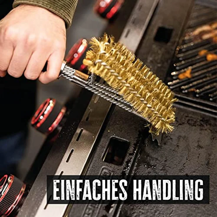 Grillfürst 2X Premium Grillbürste mit Messing Borsten, 45 cm - Grill Reinigungsbürste für Grillrost, Grillrost Bürste mit langem 3-Fach Bürstenkopf und Schaber – Bild 5
