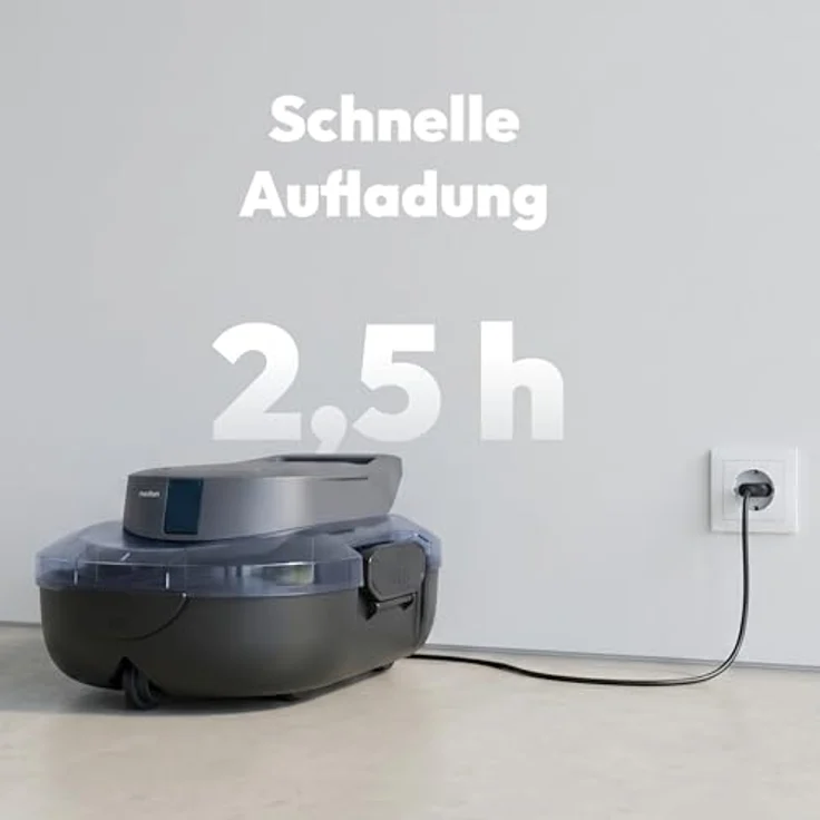 MEDION PR1 Poolroboter Akku, für Aufstellpool, Bodenreinigung, One-Click-Bedienung, Selbstparkfunktion, 120 Min Akkulaufzeit, 2,2 L Filterkapazität, blau, inkl. Ladegerät & Haken – Bild 3