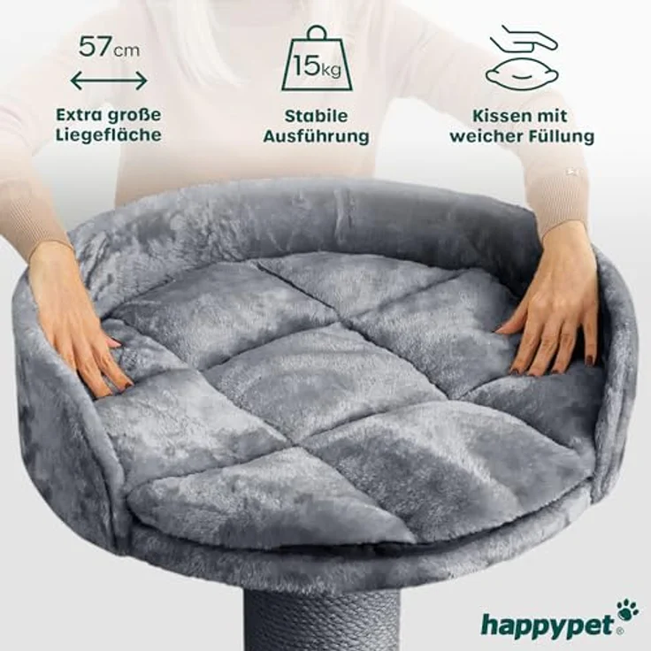 HAPPYPET Premium Kratzbaum Grosse Katzen Stabil 'Freddy' – Katzenbaum, Kletterbaum, für Maine Coon, Natursisal, Dicke Stämme mit 20 cm, 150 cm Hoch, Grau - Preisvergleich – Bild 3