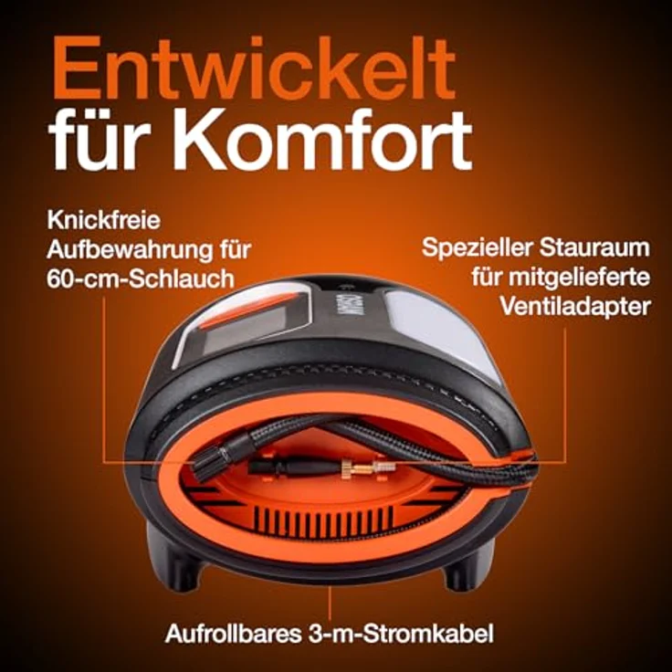 Osram OTI2120 Kompressor TYREinflate 2120, schneller Reifenfüller mit digitalem Display und Auto-Stopp-Funktion, 3 m Kabel, flexibel 60 cm Schlauch – Bild 6