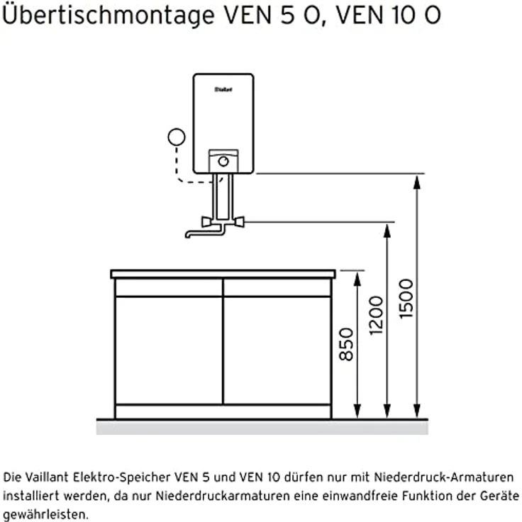 Vaillant eloSTOR VEN 5/7-5 O plus, Übertisch Warmwasserspeicher, 5 Liter, Niederdruck, 230 V, energiesparend mit ECO-Funktion – Bild 4