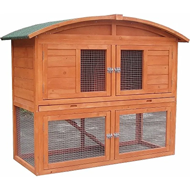 Melko Hasenstall Kleintierhaus mit Freilaufgehege, 120 x 56 x 98 cm, aus Holz, inkl. Rampe und Runddach