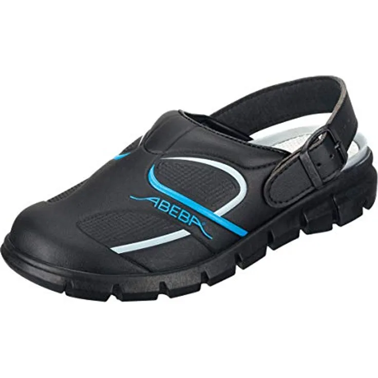 Abeba Damen Clog 7331 - Dynamic Mikrofaser Sicherheitssandalen, schwarz/blau zertifiziert, waschbar bei 30°C, 44