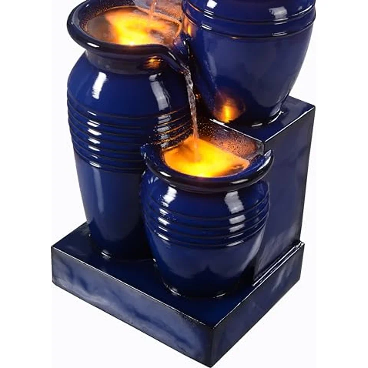 Teamson Home Gartenbrunnen Solarbrunnen 4-stufig aus Polyresin, blau mit LED-Beleuchtung, Höhe 73 cm – Bild 7