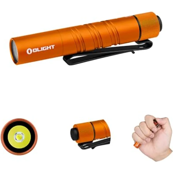 OLIGHT I3T 2 Mini Taschenlampe, 200 Lumen, kompakt mit 2 Lichtmodi, beidseitigem Taschenclip, IPX8 wasserdicht, orange