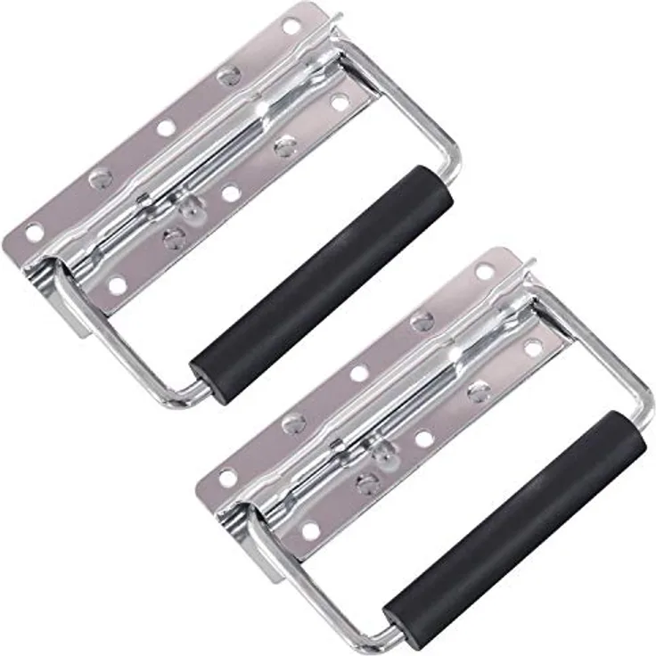 HMF Klappgriff für Kisten, gefedert, 2er Set, verzinkter Stahl, 12,5 x 4 cm, Silber